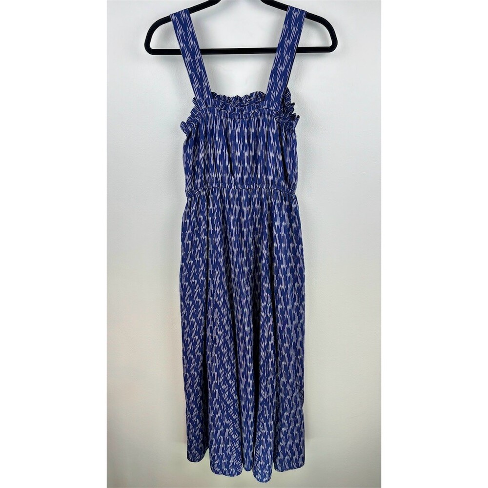 Outerknown Dress Womens Blue White Ikat Midi Sleeveless Elastic- NEW - Picture 3 of 7